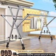 Jemuran Baju Lipat 5 Tiang Jemuran Baju Portable Jemuran Pakaian Anti Karat Kuat Tempat 160-240CM