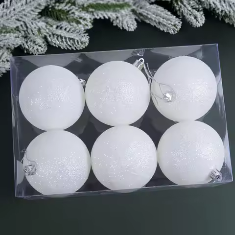 12/6Pcs White Christmas Balls Christmas Tree Hanging Ornaments Glitter Xmas Ball Bauble Pendants Hom