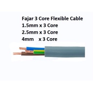(1METER)Fajar 1.0MM/1.5MM/2.5MM/4MM 3Core Flexible Cable (100% Pure Copper)
