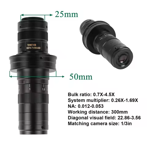 Adjustable 150X Zoom C Mount Lens 0.7X~4.5X Magnification Glass Continuous Lens 25mm For HDMI VGA US