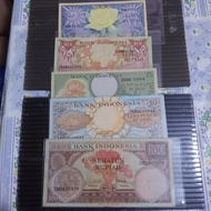 Paket Uang kertas kuno seri bunga 5 rupiah s/d 100 rupiah