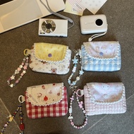 Cute Quilted Camera Pouch, Sweet Cotton CCD Storage Bag, Multi-Purpose Earphone & Coin Purse with Ri