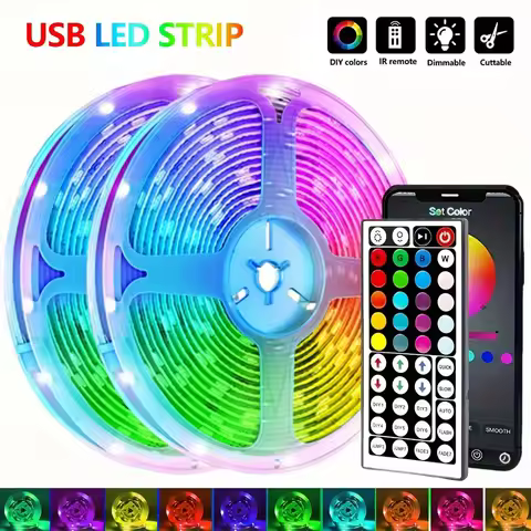 5050 16/LED Strip Lights Bluetooth App IR Control RGB USB Bright Best Suit For Bedroom TV Wall And L