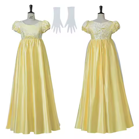 Movie Penelope Featherington Cosplay Costume Yellow Ball Gown Regency Victorian High Waist Dress Reg