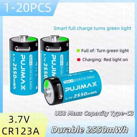 Type-C Rechargeable CR123A 2550mWh 3V Lithium Battery Rechargeable Battery High Capacity Portable St