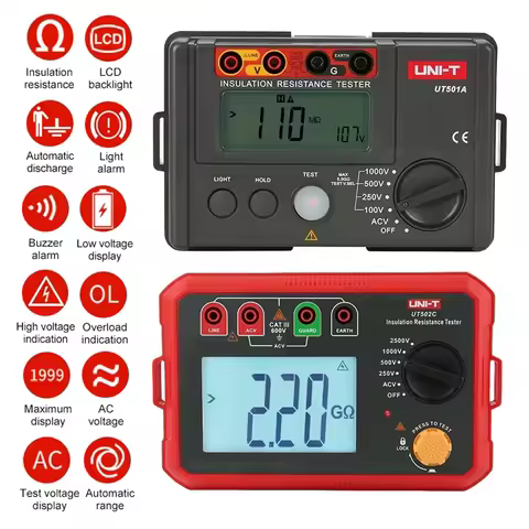 UNI-T UT501A UT501C UT502A UT502C Insulation Resistance Tester 1000V 2500V Megometer Digital Ohm Tes