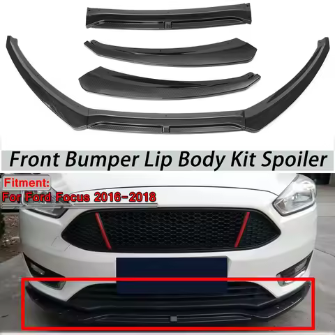 3pcs Black/Carbon Fiber Look Car Front Bumper Lip Splitter Body Kit Spoiler Diffuser Spoiler For For