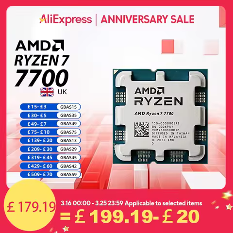 AMD Ryzen 7 7700 AMD R7 7700 CPU 8-Core 16-Thread 5.3GHz 40MB Game Cache Unlocked Desktop Processor 