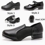 Men Women Leather Twin Gore Tap Shoes Lace Up Jazz Tap Dance Shoes Dancing Shoes Black Comfortable Patent Leather Dance Shoes