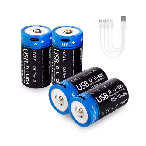 Kuugro USB D Size Rechargeable Battery 1.5V 5600mW LR20 Lithium ion D-Cell Battery for Gas Cooker Wa