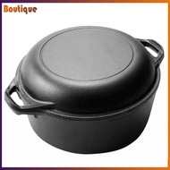 2 in 1 Cast Iron Dutch Oven with Skillet Lid Dutch Oven Pot with Dual Handles Skillet Cookware Pan S