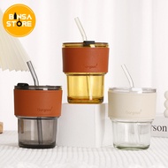 400ml Glass Cup Aesthetic Glass Tumbler Elegant Drinking Cup 400ml Glass Straw BINSA - GWB01-400