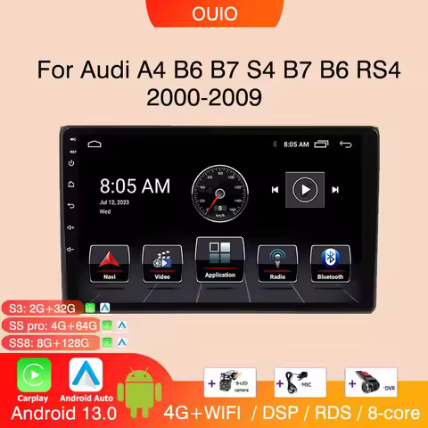 Android 13 For Audi A4 B6 B7 S4 B7 B6 RS4 2000-2009 Car Radio Multimedia Video Player carplay Auto G