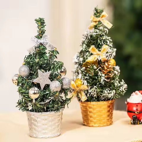 20cm Mini Christmas Tree With Balls Diy Desktop Golden Red Christmas Decorations 2024 New Year Home 