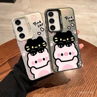 Phone Phone Case Lying on Black Cat and Piggy Suitable for Samsung S20/S22/S25PLUS/A06/A14 5G/A05S/S