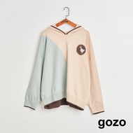[gozo] Old Swan Colorblock Hooded Sweater (Khaki/Dark Green _ F) | Women's Round Neck Casual Knitted