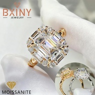 BXINY 5CT Emerald Cut Full Moissanite Ring S925 Silver Plated 18K Gold for Women Wedding Band Gift F