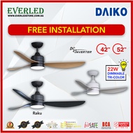 [FREE INSTALLATION] DAIKO Raku 42"/ 52" DC Ceiling Fan (Dimmable) (with Tri-Color Light and Remote) (Optional Smart Version)