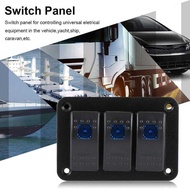 3 Gang Aluminum Plate Waterproof Boat Universal Marine 12V LED Rocker Switch Panel With Blue L