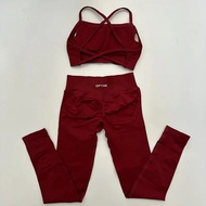 DFYNE Dynamic Set - Red Leggings & Backless Sports Bra for Performance and Style - Activewear Goals 