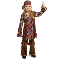 ▷Purim Halloween Costume Indian Hippie Dress For Girls Cosplay 60s 70s Vintage Hippie Dress Kids O◁