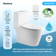 NEW Upgraded Geberit Rimless Double Tornado Toilet Bowl w/ Soft Close Heavy Duty UREA Seat