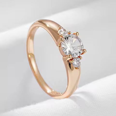 Wbmqda Sparkling Natural White Zircon Ring For Women 585 Rose Gold Color Luxury Romantic Wedding Eng