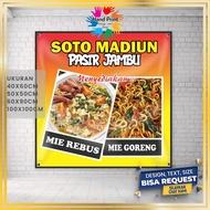 Cetak SPANDUK / BANNER MMT Miie Rebus Mie Goreng Soto MadiunPangsit Nyonyor Custom Gratis