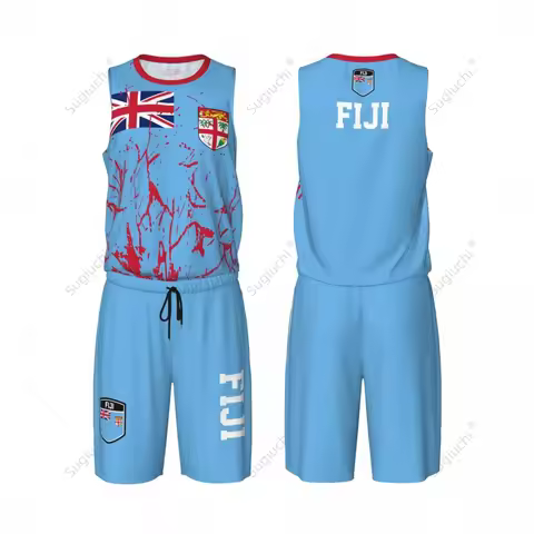 Team-up Fiji Flag Grain Men Basketball Set Shirt & Pants Sleeveless Custom Name Nunber Exclusive