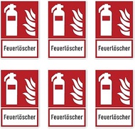 Stickers: 75 x 50 mm, 6 pieces, fire extinguisher, fire protection sign with text (German) (red/whit