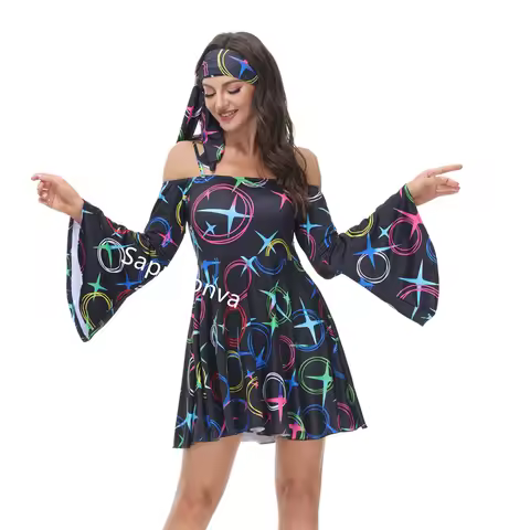 Disco Dress Outfit Fancy Hippye Set 60s 70s 80s 90s Plus Size Halloween Costumes for Women Clothes P
