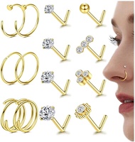 LOLIAS Hypoallergenic 14K Gold Filled Nose Rings Studs 20G 316L Surgical Steel Nose Ring Gold L Shap