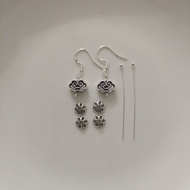 S999 Silver Retro Ruyi Ear Hook Earring Accessories DIY Round Beads Through Hole Beads Earring Mater
