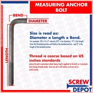 ⚬ 1SET 1/2 inches A307 4140 BI Anchor Bolt with nut and washer | L Bolt | Hook Bolt for Concrete Sc