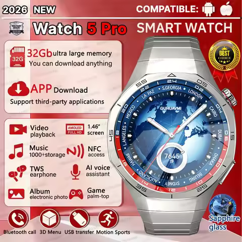 Global Version Watch 5 New 32GB Memory Smart Watch Men Video Play NFC GPS Google Map Chat GPT Sports