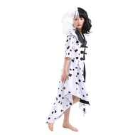 {JSHDGW} Phim cruella de vil cotume cho người lớn màu đen trắng phù thủy váy Cosplay bé gái cruella