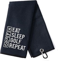 DYJYBMY Eat Sleep Golf Repeat Golf Towel, Embroidered Golf Towels for Golf Bags with Clip, Golf Gifts for Men Women, Birthday Gifts for Golf Fan, Retirement Gifts