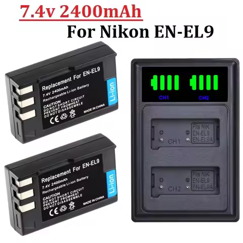 ENEL9 ENEL9a 2400mah battery + LED Dual Slot Charger for Nikon D40 D40X D60 D3000 D5000 EN-EL9 EN-EL