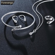FOREVERGO New Fashion Solid Silver Jewellery Sets Necklace+Bracelet+ Ring +1 Pair Earrings Set D5H7