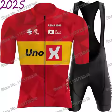 UNO-X Team 2025 Cycling Jersey Men's Set Summer Cycling Clothing Road Race Bike Shirt Suit MTB Women