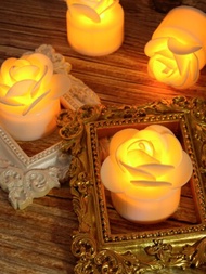 1支塑料LED無焰蠟燭浪漫花卉設計派對用電子無焰蠟燭