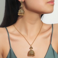 Vintage Gypsy Wedding Jewelry Set For Women Gold Color Carved Bells Beads Necklace&Earring Statement