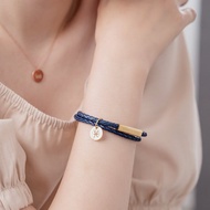 【客製化禮物】真皮編織手環 皮革 字母吊牌 深藍