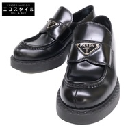 Prada [成色極佳] 1D246M 三角形Logo銘牌Plate磨砂皮樂福鞋 37碼 [二手]