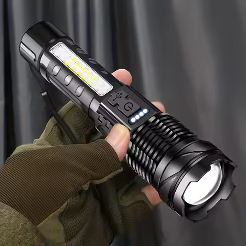 1PC Super Bright Emergency A76 Tactical Flashlight 7Light Modes Rechargeable Portable Flashlight Wit