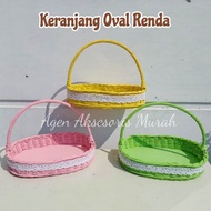 Rattan Basket Oval Lace Decorative Stem 30x20cm Storage Box Organizer