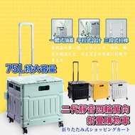 【DaoDi】四輪萬向折疊購物車升級平拉款特大號75L（手推車 買菜車 菜籃車 置物推車 手拉車 ）