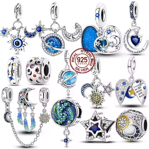 Charms 925 Sterling Silver Sparkling Lucky Star Heart Beads Charm Pendent Jewelry Fits 925 Original