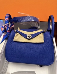 100%正品 Hermes  Lindy Mini Bleu Royal 手袋 U stamp