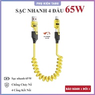 XO 4in1 charging cable, 4-lead fast charging cable - 65W. Metal cable spring charging cable. 4 in 1 